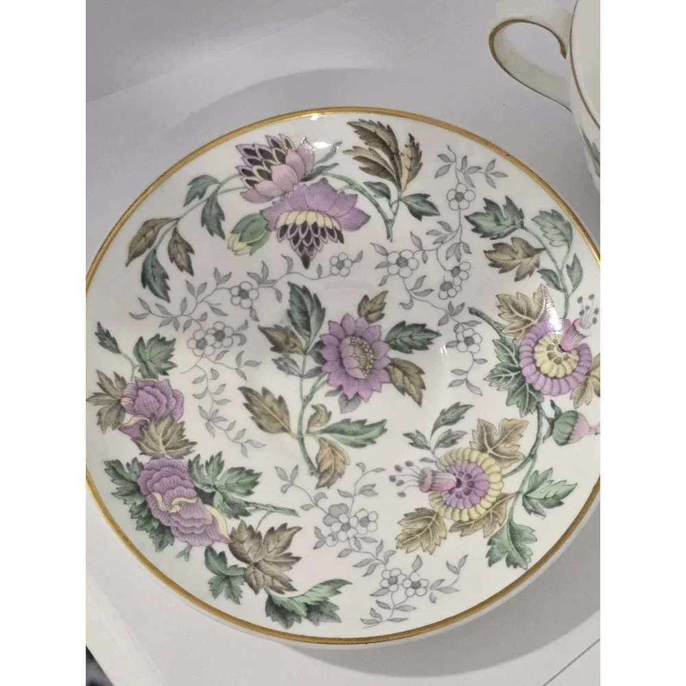 Wedgwood Avon Bone China Floral Gold Trim Cup & Saucer England Purple Floral